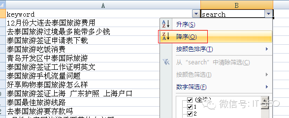 按关键词搜索量排序