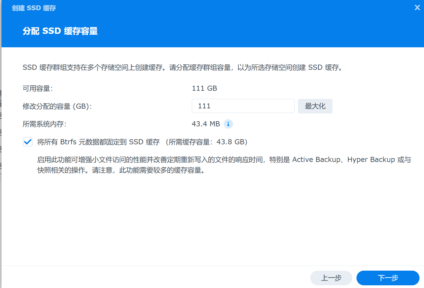 创建 SSD 缓存时固定全部 Btrfs 元数据